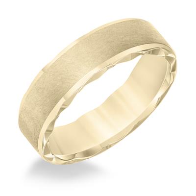 14K Y Gold 6mm Flat Bevel Edge Carved Wedding Band - Walter Bauman Jewelers