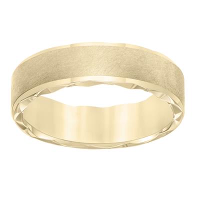 14K Y Gold 6mm Flat Bevel Edge Carved Wedding Band - Walter Bauman Jewelers