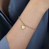 14K Y Gold 7" Paperclip Bracelet with Heart - Walter Bauman Jewelers