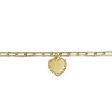 14K Y Gold 7" Paperclip Bracelet with Heart - Walter Bauman Jewelers