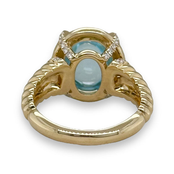 14K Y Gold 7.43ct Blue Topaz and 0.27cttw SI1/G-H Diamond Ring - Walter Bauman Jewelers