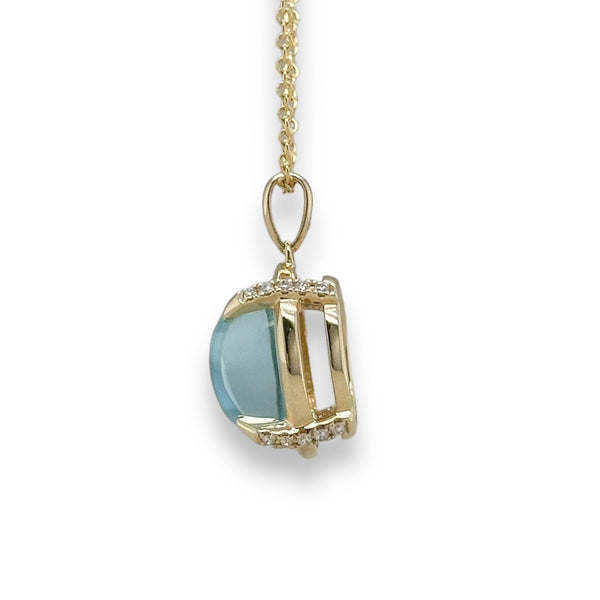 14K Y Gold 7.48ct Blue Topaz and 0.10cttw SI1/H Diamond Pendant - Walter Bauman Jewelers