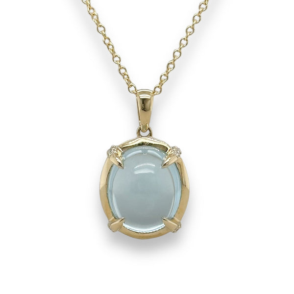 14K Y Gold 7.48ct Blue Topaz and 0.10cttw SI1/H Diamond Pendant - Walter Bauman Jewelers