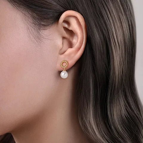 14K Y Gold 8.5mm Pearl Drop Beaded Earrings - Walter Bauman Jewelers