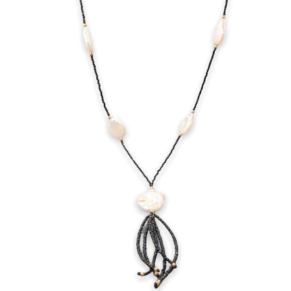 14K Y Gold Baroque FWP Black Spinel 30” Endless Tassel Necklace - Walter Bauman Jewelers