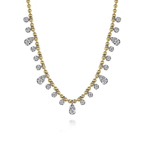 14K Y Gold Beaded Necklace with 0.50ctw Diamond Drops - Walter Bauman Jewelers