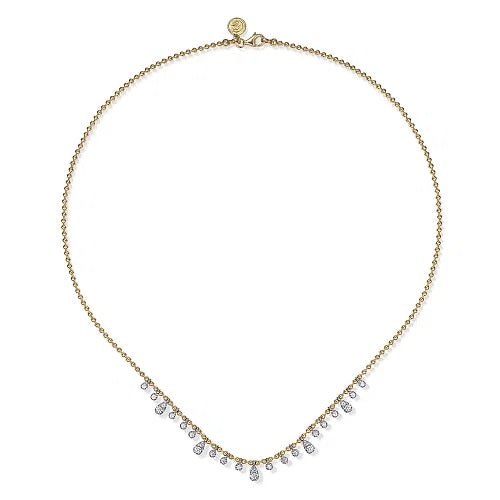 14K Y Gold Beaded Necklace with 0.50ctw Diamond Drops - Walter Bauman Jewelers
