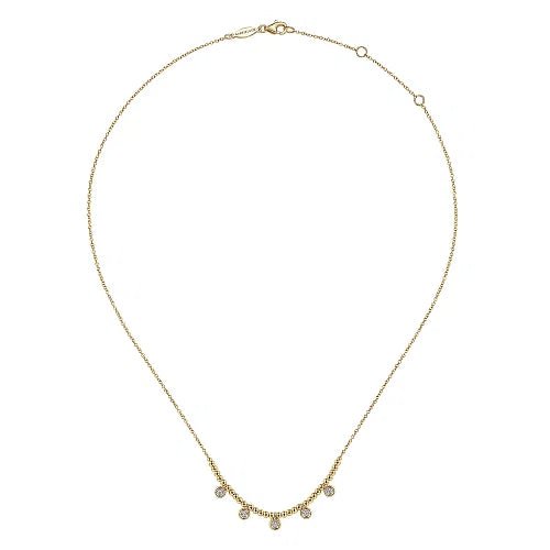 14K Y Gold Beaded Necklace with Diamond 0.15ctw Diamond Drops - Walter Bauman Jewelers