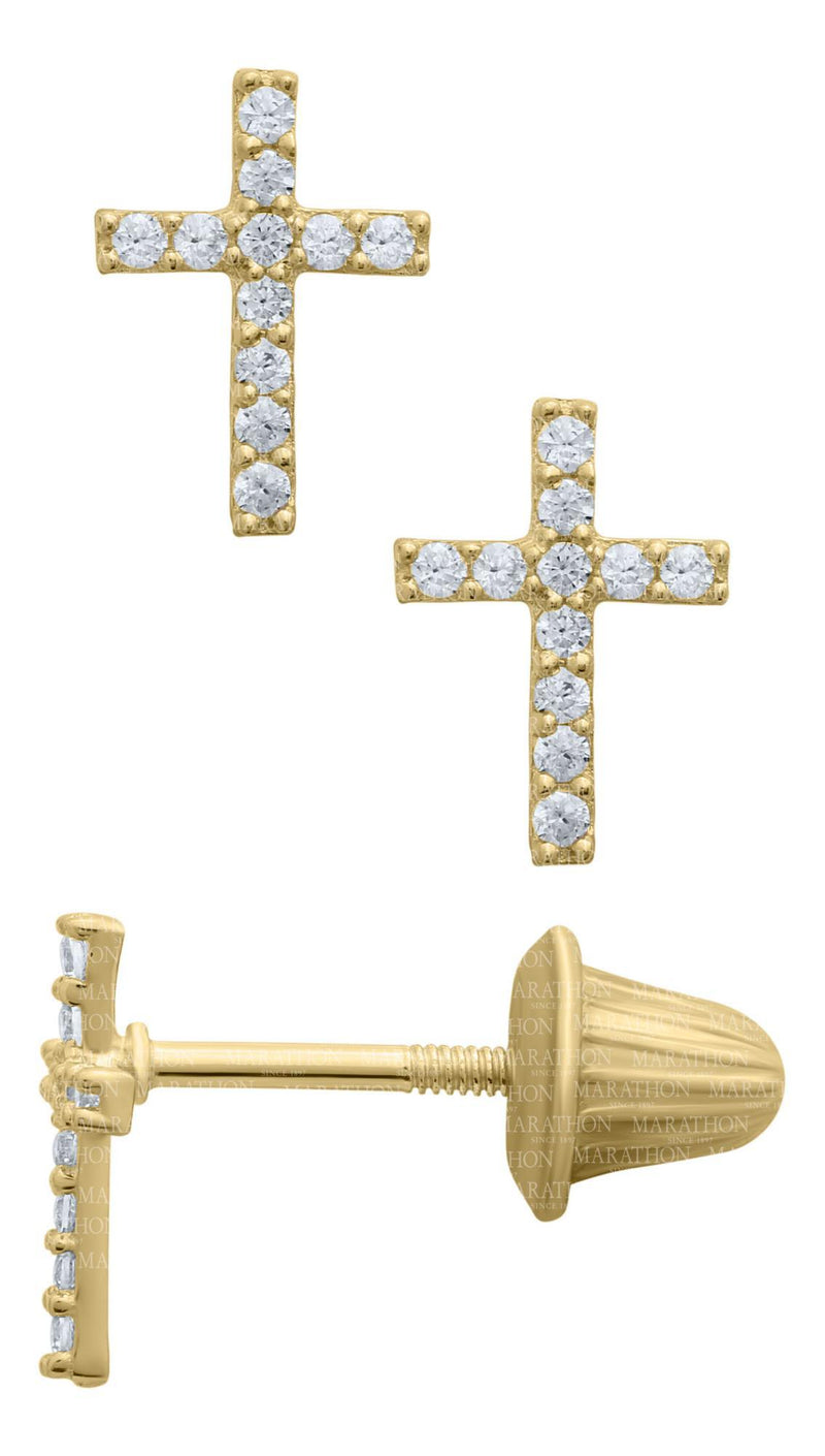 14K Y Gold CZ Baby Cross Earrings - Walter Bauman Jewelers