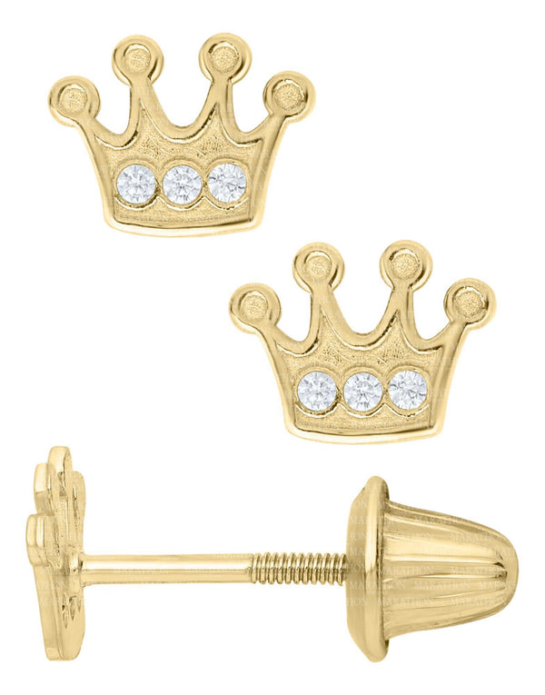 14K Y Gold CZ Baby Crown Earrings - Walter Bauman Jewelers