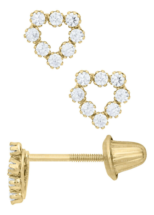14K Y Gold CZ Open Heart Baby Earrings - Walter Bauman Jewelers