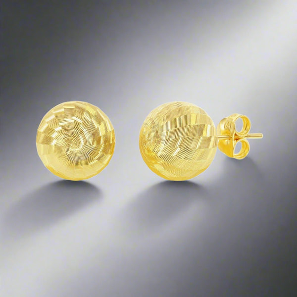 14K Y Gold Dia Cut 10mm Ball Stud Earrings - Walter Bauman Jewelers