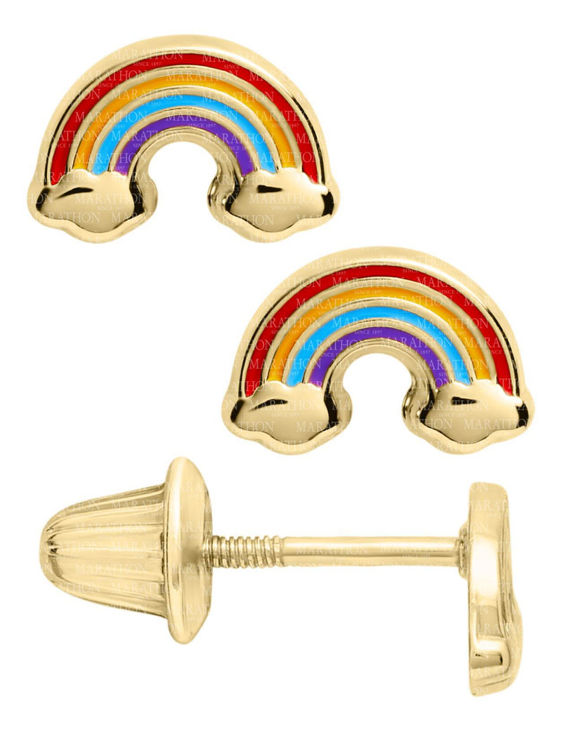 14K Y Gold Enamel Rainbow Baby Earrings - Walter Bauman Jewelers