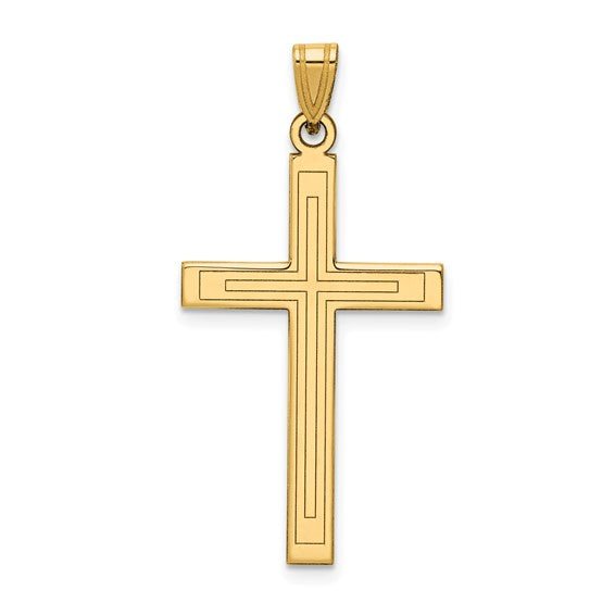 14K Y Gold Etched Cross - Walter Bauman Jewelers