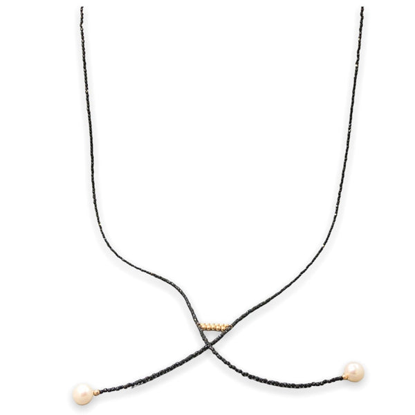 14K Y Gold FWP Black Spinel 28” Double Lariat Necklace - Walter Bauman Jewelers