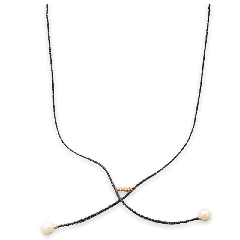 14K Y Gold FWP Black Spinel 28” Double Lariat Necklace - Walter Bauman Jewelers