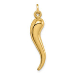 14K Y Gold Hollow 3D Italian Horn Pendant 35mm - Walter Bauman Jewelers