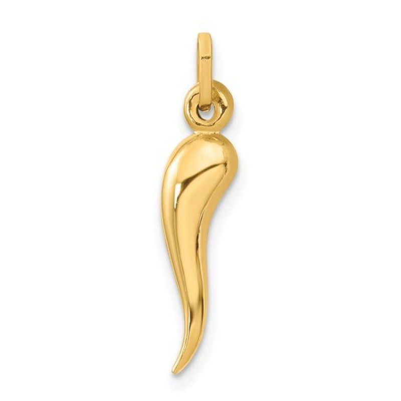 14K Y Gold Hollow 3D Italian Horn Pendant - Walter Bauman Jewelers