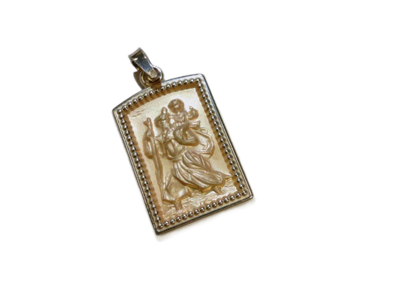 14K Y Gold Hollow Saint Christopher Medal Charm Rectangle - Walter Bauman Jewelers