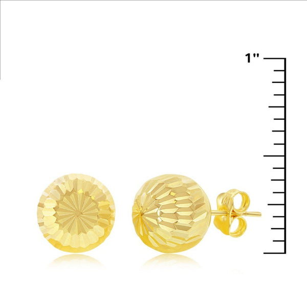 14K Y Gold Lined and Dia Cut 10mm Ball Studs - Walter Bauman Jewelers