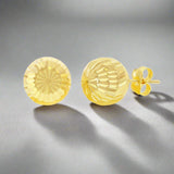 14K Y Gold Lined and Dia Cut 10mm Ball Studs - Walter Bauman Jewelers