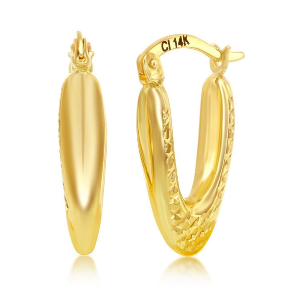 14K Y Gold Oval Dia Cut 20x10mm Hoop Earrings - Walter Bauman Jewelers