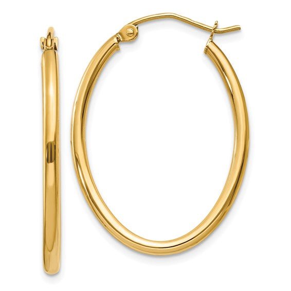 14K Y Gold Oval Hoop Earrings - Walter Bauman Jewelers