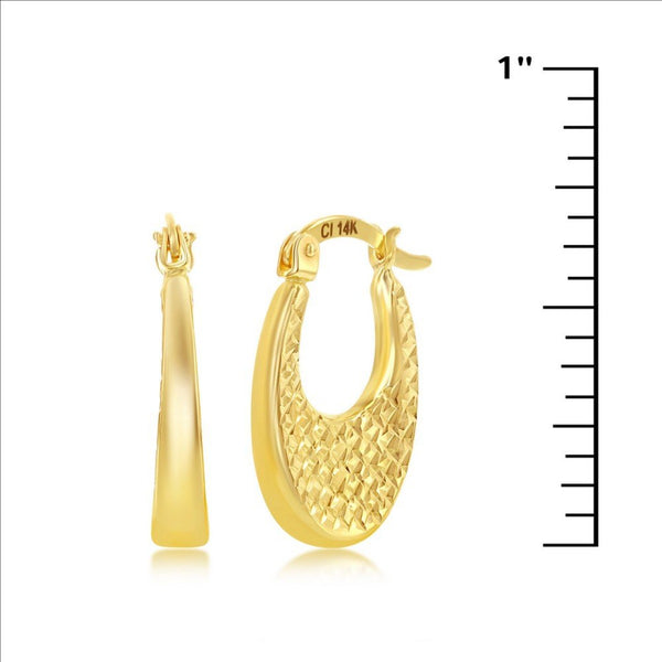 14K Y Gold Oval Textured Dia Cut Hoop Earrings - Walter Bauman Jewelers
