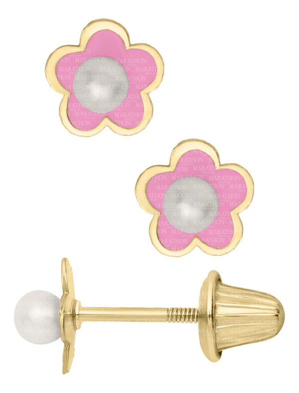14K Y Gold Peal Baby Flower Earrings - Walter Bauman Jewelers