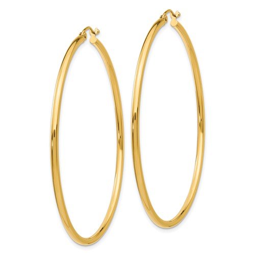 14K Y Gold Polished 2x55mm Tube Hoop Earrings - Walter Bauman Jewelers