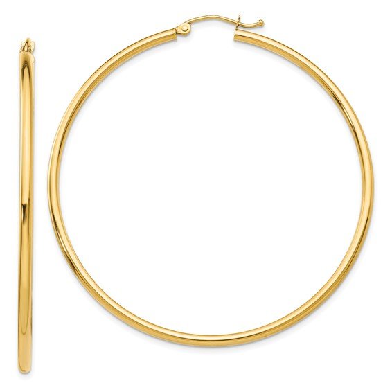 14K Y Gold Polished 2x55mm Tube Hoop Earrings - Walter Bauman Jewelers