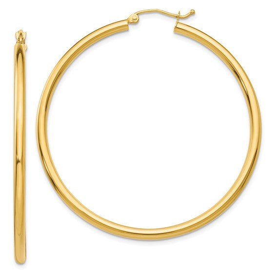 14K Y Gold Polished 50mm Tube Hoop Earrings - Walter Bauman Jewelers