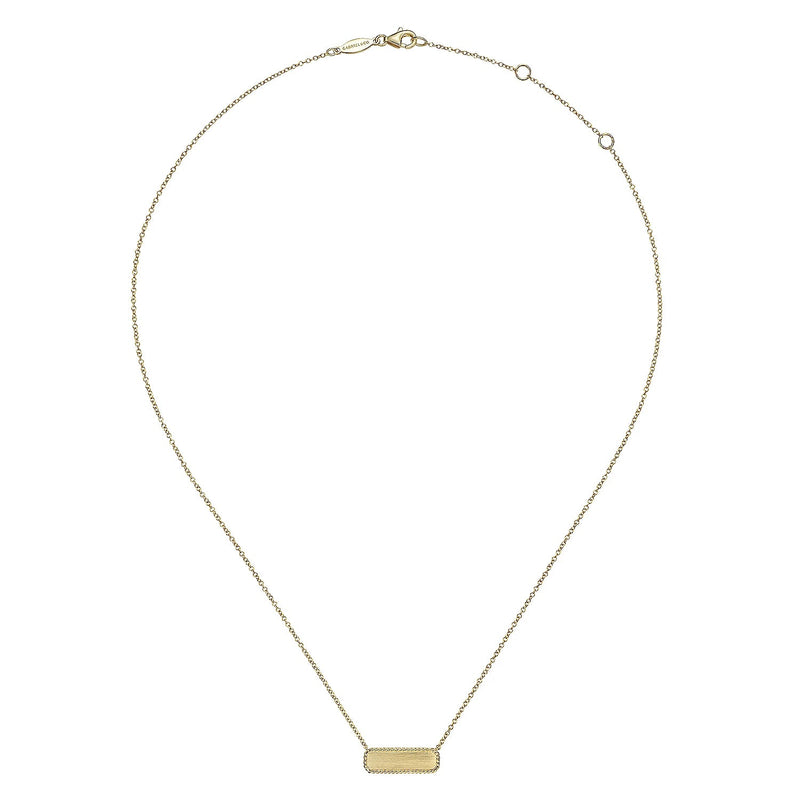 14K Y Gold Rectangular Bar Necklace with Twisted Rope Frame - Walter Bauman Jewelers