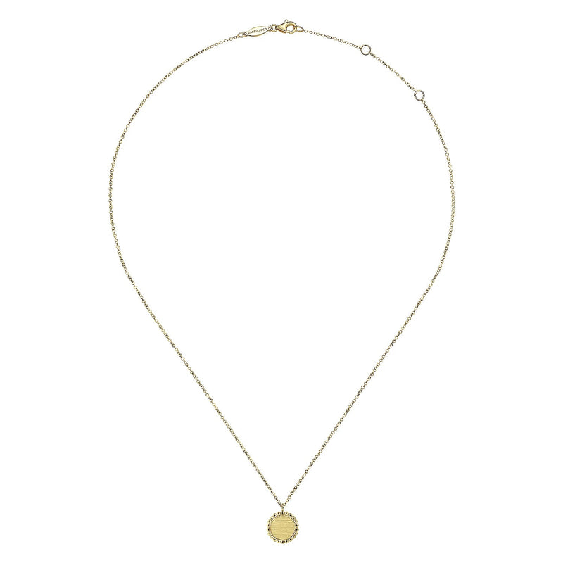 14K Y Gold Round Pendant Necklace with Bead Frame - Walter Bauman Jewelers