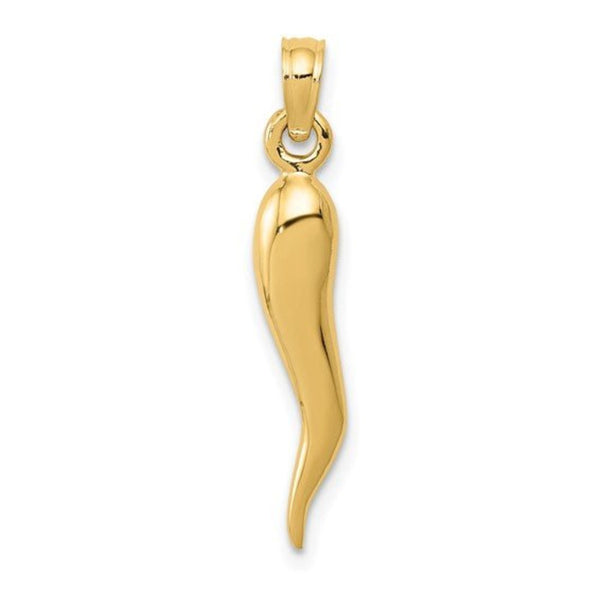 14K Y Gold Solid 3D Italian Horn Pendant - Walter Bauman Jewelers