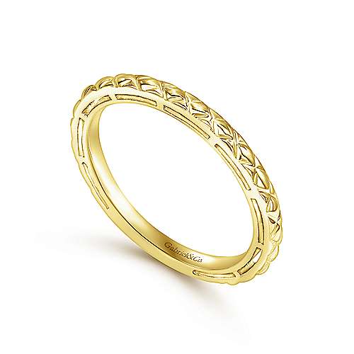 14K Y Gold Quilted pattern Stacking Ring | Walter Bauman Jewelers