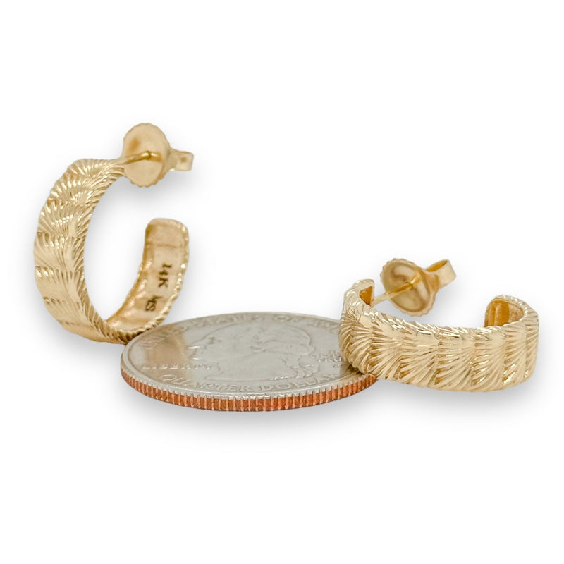 14K Y Gold Textured Half Hoop Earrings - Walter Bauman Jewelers