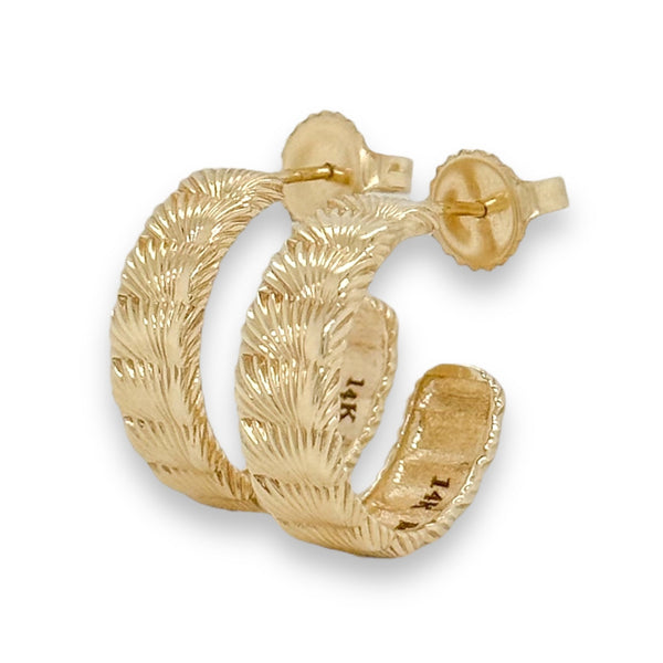 14K Y Gold Textured Half Hoop Earrings - Walter Bauman Jewelers