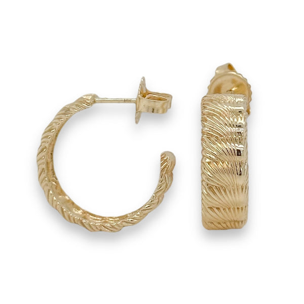 14K Y Gold Textured Half Hoop Earrings - Walter Bauman Jewelers