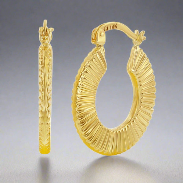 14K Y Gold Textured Hoop Earrings - Walter Bauman Jewelers
