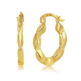 14K Y Gold Wave Design Hoop Earrings - Walter Bauman Jewelers