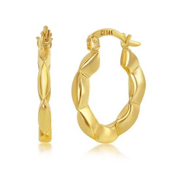 14K Y Gold Wave Design Hoop Earrings - Walter Bauman Jewelers