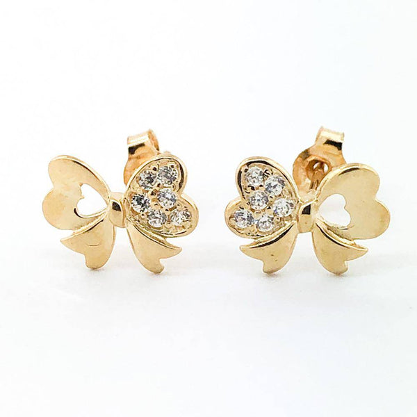 14K Yellow gold bow earring with cubic zirconia - Walter Bauman Jewelers