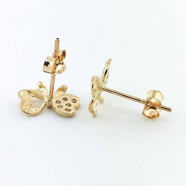 14K Yellow gold bow earring with cubic zirconia - Walter Bauman Jewelers
