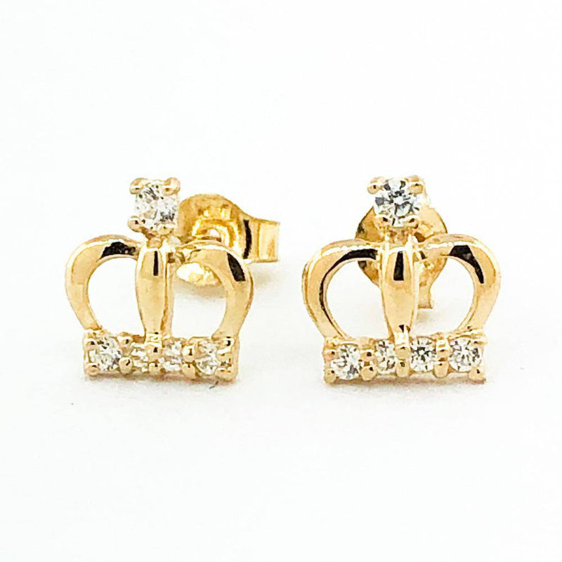 14K Yellow gold crown earring with cubic zirconia - Walter Bauman Jewelers