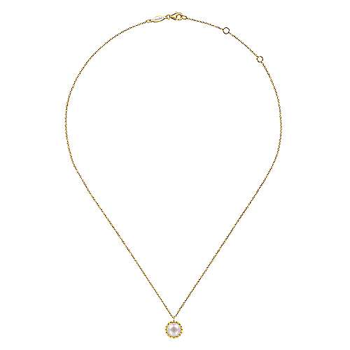 14K YG 7mm Pearl Pendant Necklace with Beaded Frame - Walter Bauman Jewelers