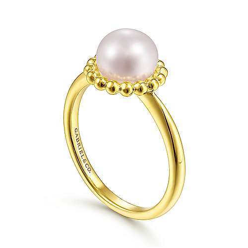 14K YG Beaded Halo Pearl Ring - Walter Bauman Jewelers