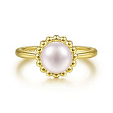 14K YG Beaded Halo Pearl Ring - Walter Bauman Jewelers