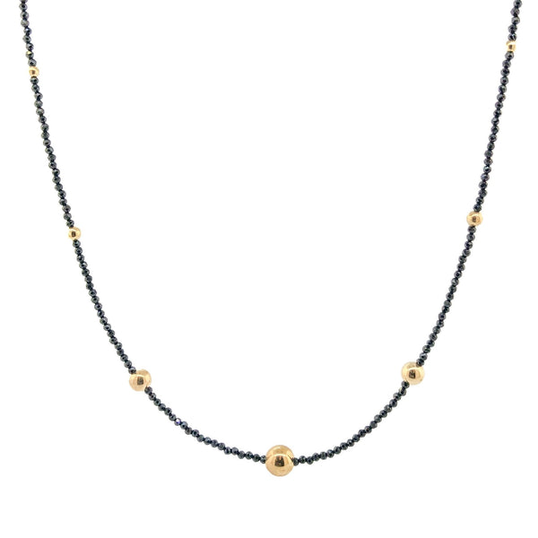 14k YG Black Spinel & Gold Bead Necklace - Walter Bauman Jewelers