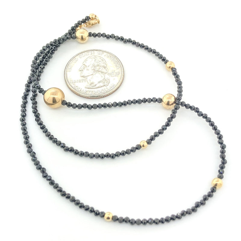 14k YG Black Spinel & Gold Bead Necklace - Walter Bauman Jewelers